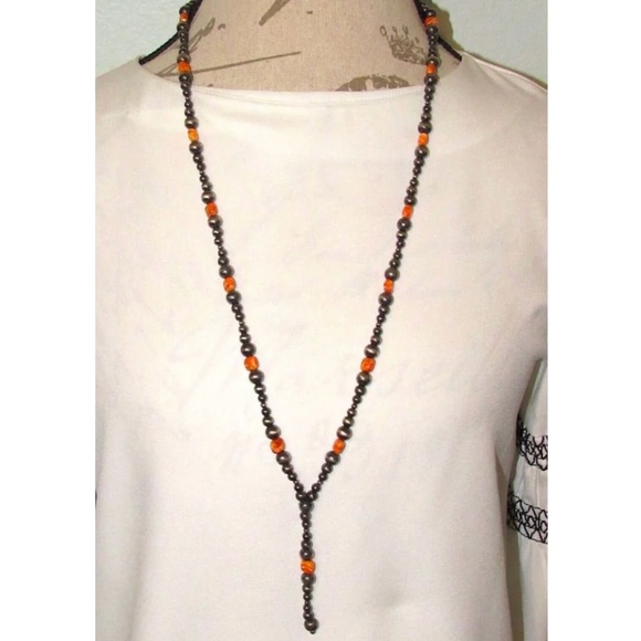 Long Navajo Pearls Necklace Sterling Silver Spiny Oyster Beads 37"L Becenti